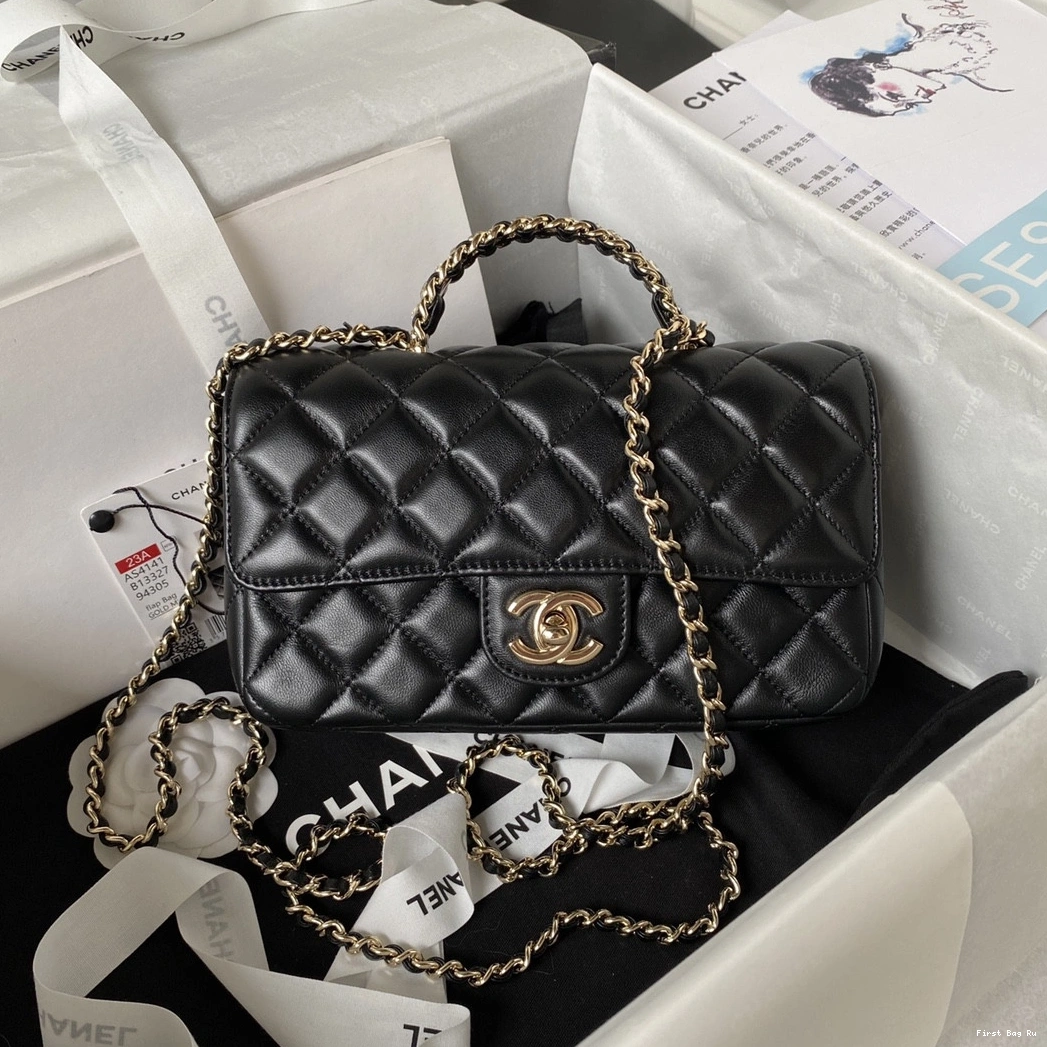 First Bag Ru WITH BAG TOP HANDLE-21CM CHANEL FLAP 0716